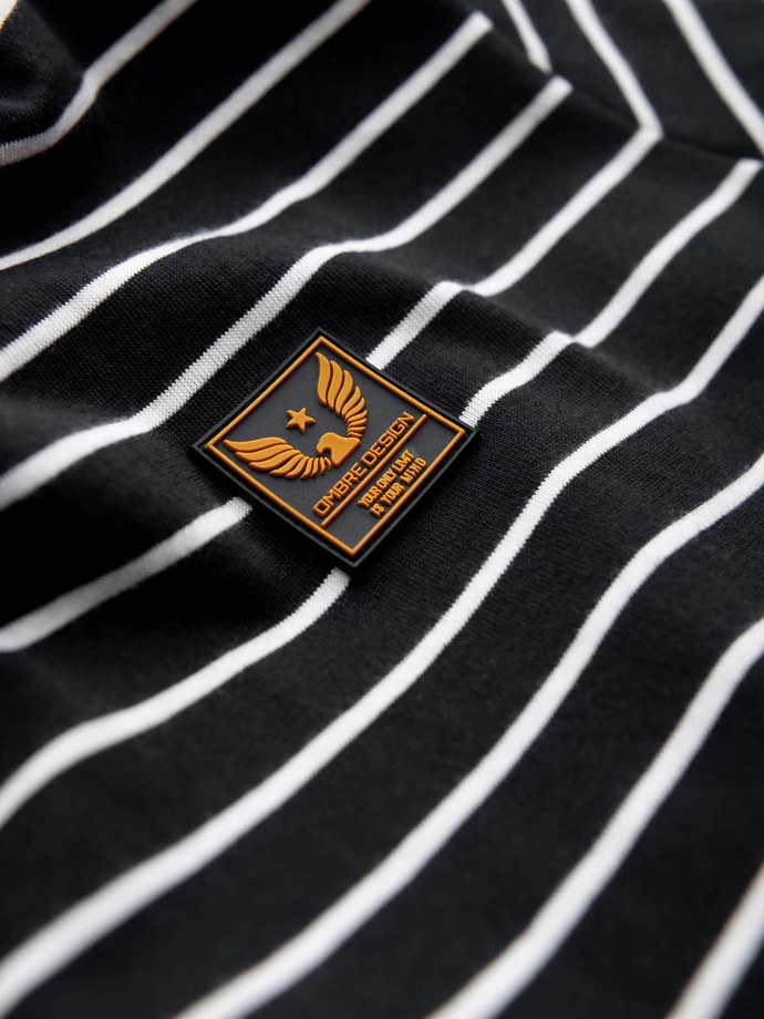 Men's striped t-shirt with patch by Ombre Design - black and white V2 OM-TSCT-0183
