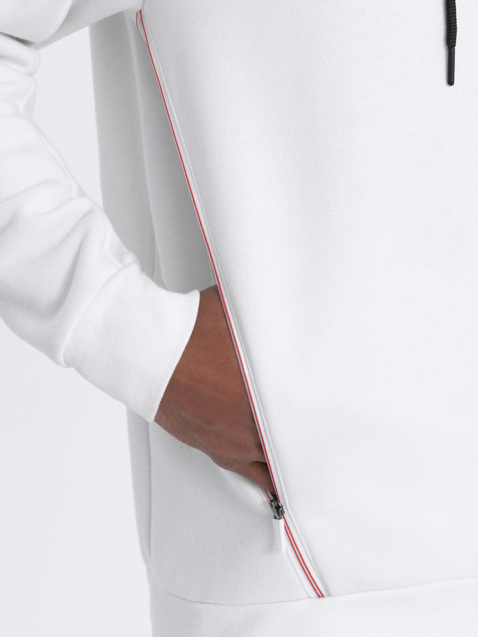 Hanorac cu glugă pentru bărbați cu buzunar cu fermoar - alb V3 OM-SSNZ-22FW-006