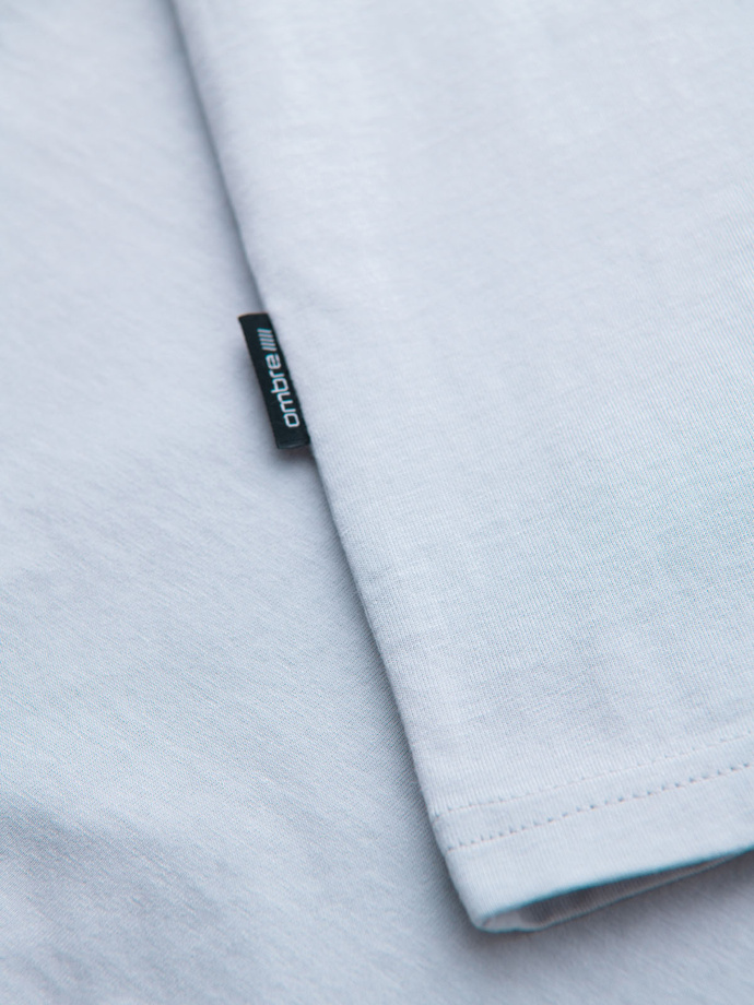 Bumbac clasic pentru bărbați BASIC tricou cu guler în V - maro V10 OM-TSBS-0145