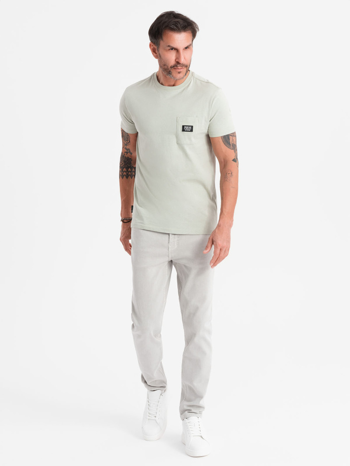 Tricou casual pentru bărbați cu buzunare aplicate - verde pal V2 OM-TSCT-0109