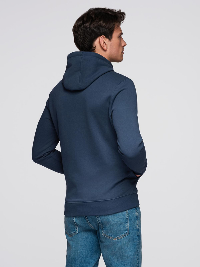 Men's sports hoodie with large print - navy blue V2 B1714