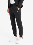 Men's sweatpants with ribbed cuffs and decorative zipper - black V3 OM-PASK-0226