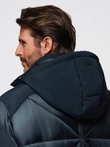 Men's hooded jacket with geometric diamond quilting - navy blue V2 OM-JAHP-0237