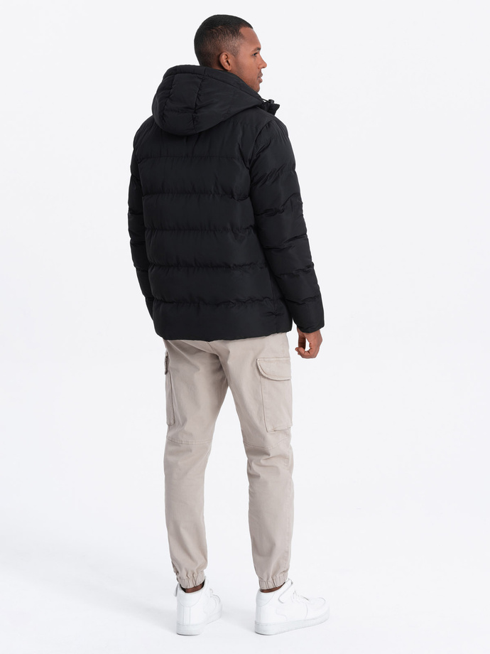 Men's winter jacket with unusual quilting - black V3 OM-JAHP-0127