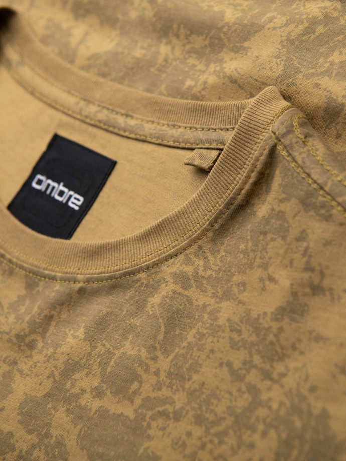 Tricou cu mânecă scurtă din bumbac cu model pentru bărbați - olive V3 OM-TSFP-0223