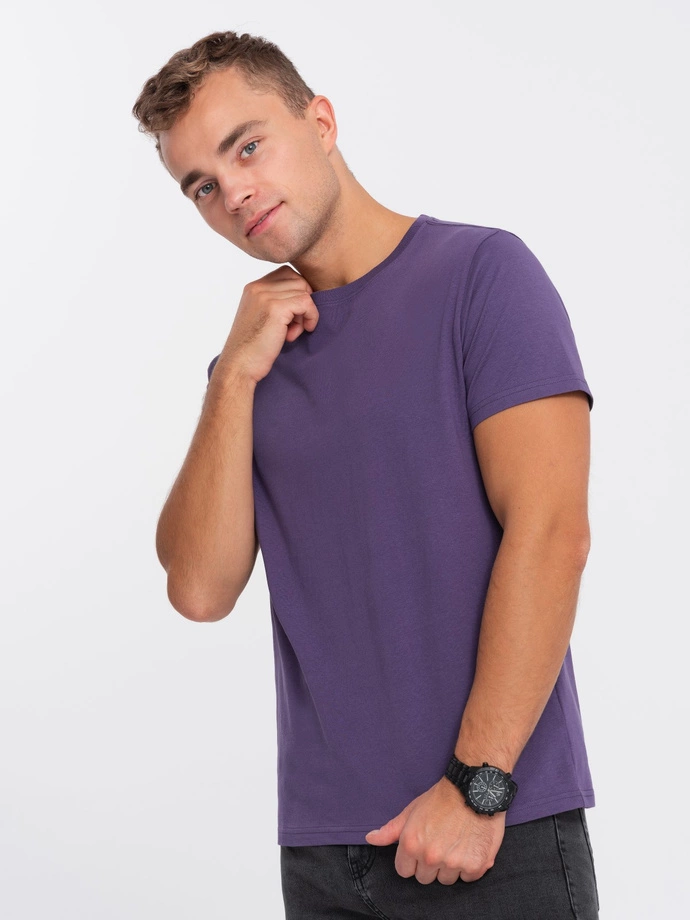 Tricou clasic din bumbac pentru bărbați BASIC - violet V9 OM-TSBS-0146