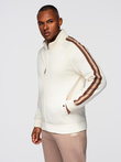 Men's sweatshirt with high collar and stripes - cream V3 OM-SSZP-0219