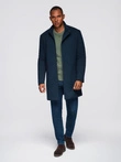 Men's tailored structured coat with high collar - navy blue V2 OM-COWC-0136