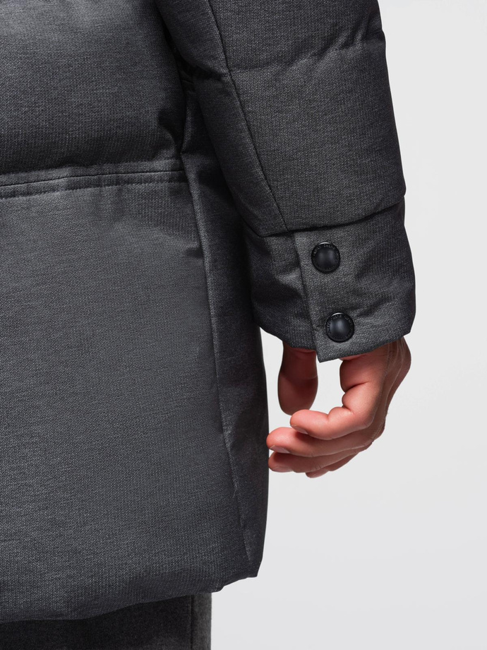 Jachetă lungă cu glugă matlasată pentru bărbați - gri V2 OM-JALJ-0264