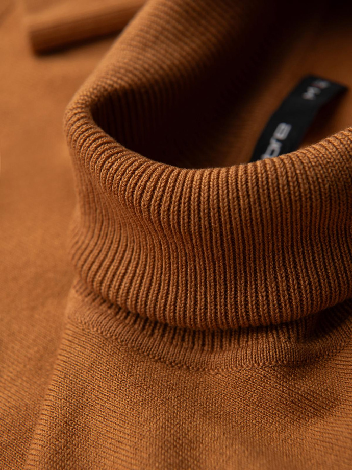 Men's knitted single-color turtleneck with viscose - camel V8 OM-SWTN-0101