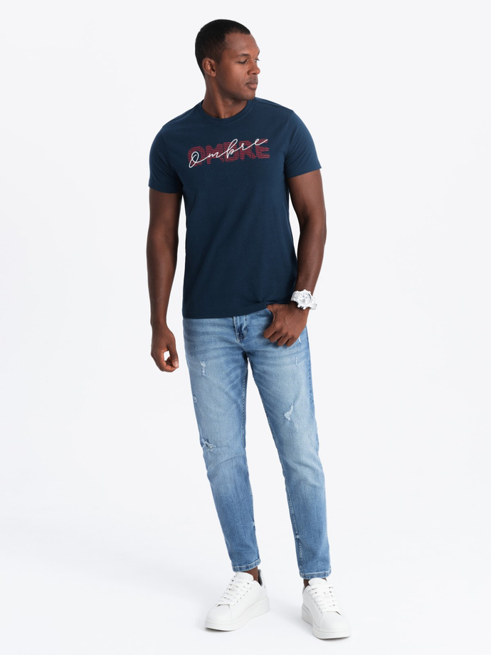 Men's cotton t-shirt with double printed logo - navy blue V3 OM-TSPT-0211