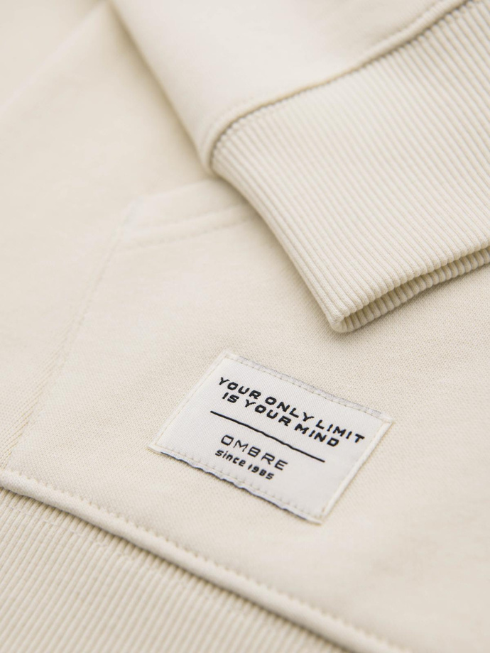 Pánska mikina BASIC na zips s kapucňou - krémová V11 OM-SSBZ-0178