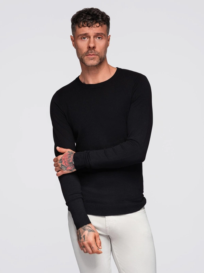 Classic men's sweater with round neckline - black V2 OM-SWBS-0106