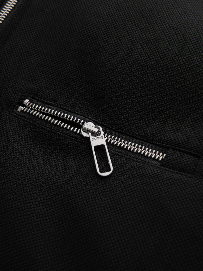 Pánska motorkárska bunda so stojačikom a vreckami - čierna V2 OM-JALP-0157