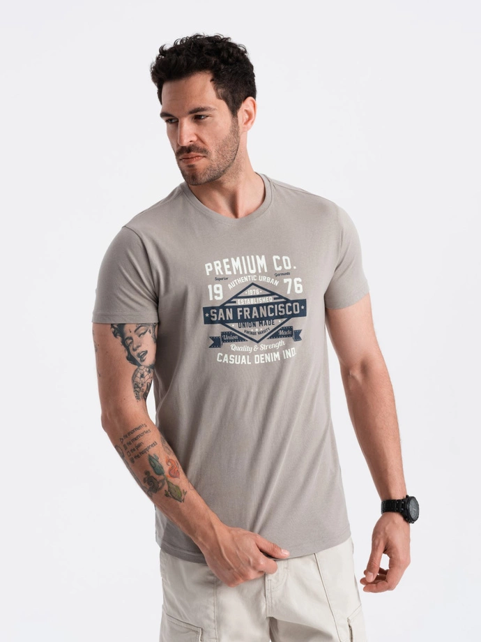 Tricou din bumbac imprimat San Francisco pentru bărbați - cenușă V4 OM-TSPT-0120