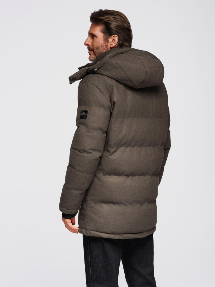 Men's long warm parka jacket with wool - dark grey melange V4 OM-JALJ-0217