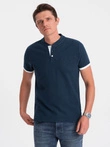 Tricou polo fără guler pentru bărbați - albastru marin V4 OM-TSCT-0156
