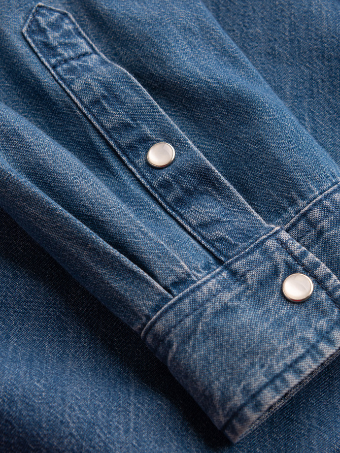 Cămașă bărbătească din denim cu buzunare și fermoar frontal - albastru V2 OM-SHDS-0115