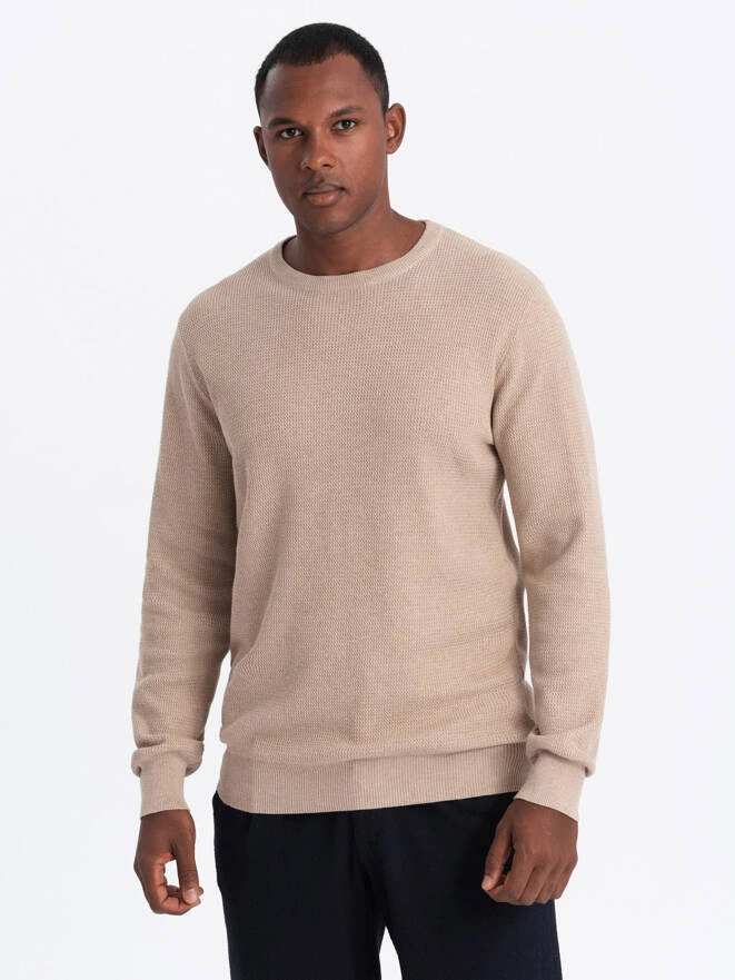 Men's mélange structured knit sweater - sand V3 OM-SWSW-0142