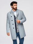Men's coat with high collar and asymmetrical fastening - grey melange V1 OM-COWC-0141