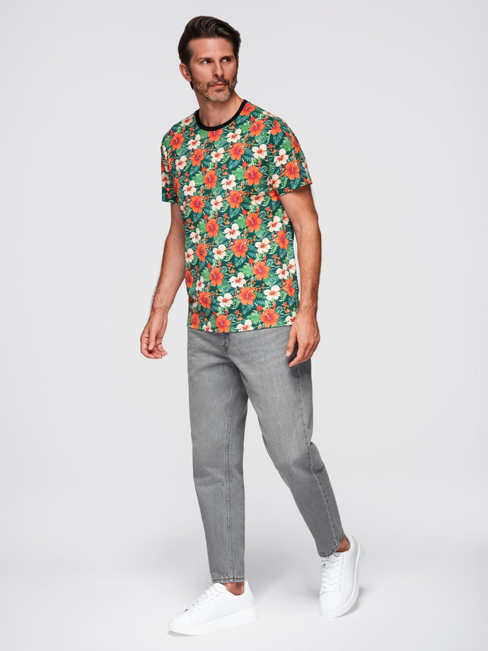 Tricou din bumbac imprimat cu decolteu rotund - negru V2 OM-TSFP-0225