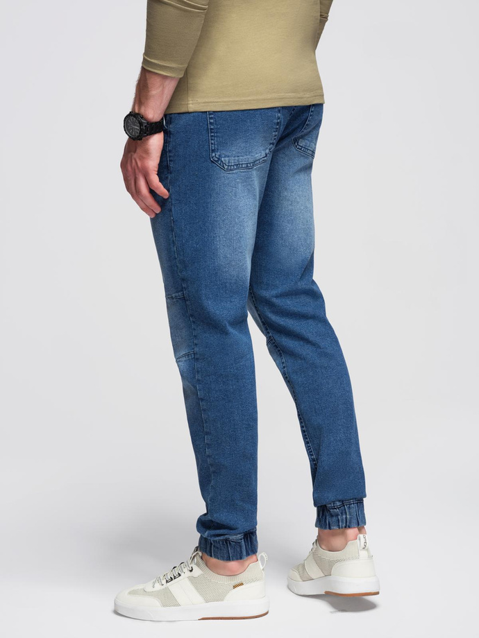Men's wash-effect denim JOGGERS pants - blue V2 OM-PADJ-0267