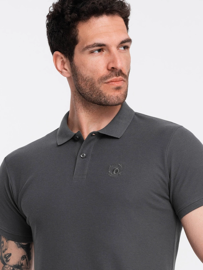 BASIC men's single color pique knit polo shirt - graphite V3 OM-POBS-0100