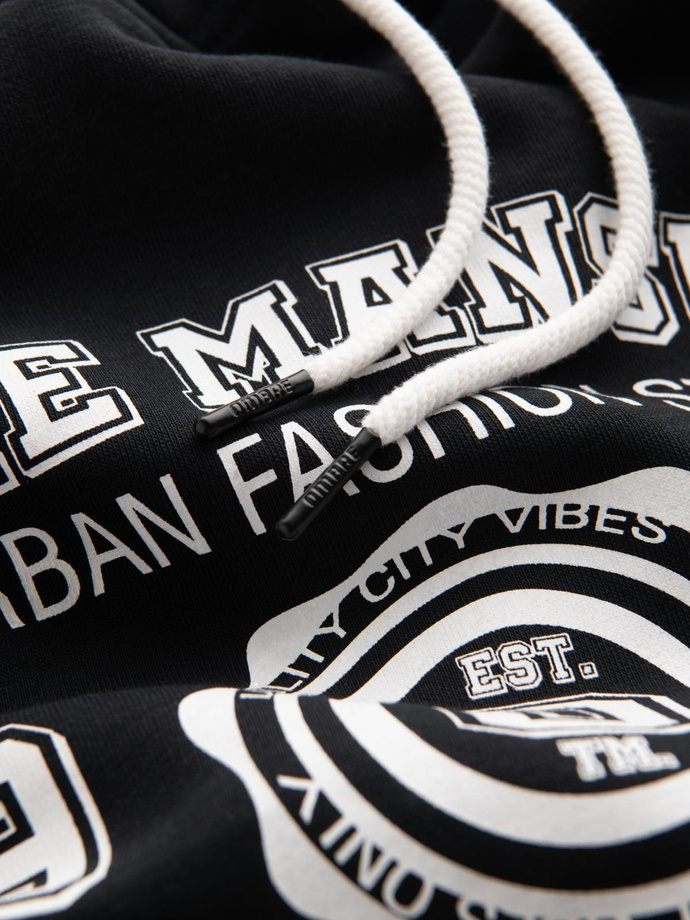 Pánska mikina s kapucňou a grafikou - čierna V3 B1714