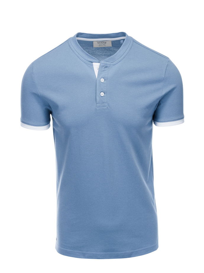 Men's collarless polo t-shirt - blue V3 S1381