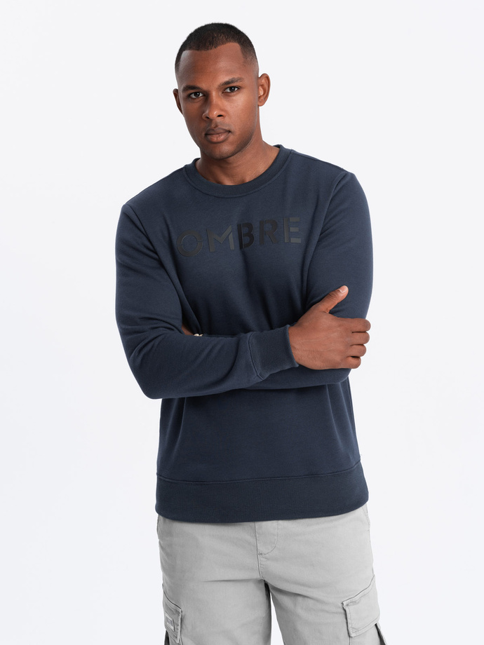 Classic men's sweatshirt with inscription - navy blue V3 OM-SSPS-0181