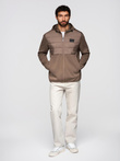 Men's lightweight jacket of combined materials with hood and decorative quilting - light brown V2 OM-JANP-0160