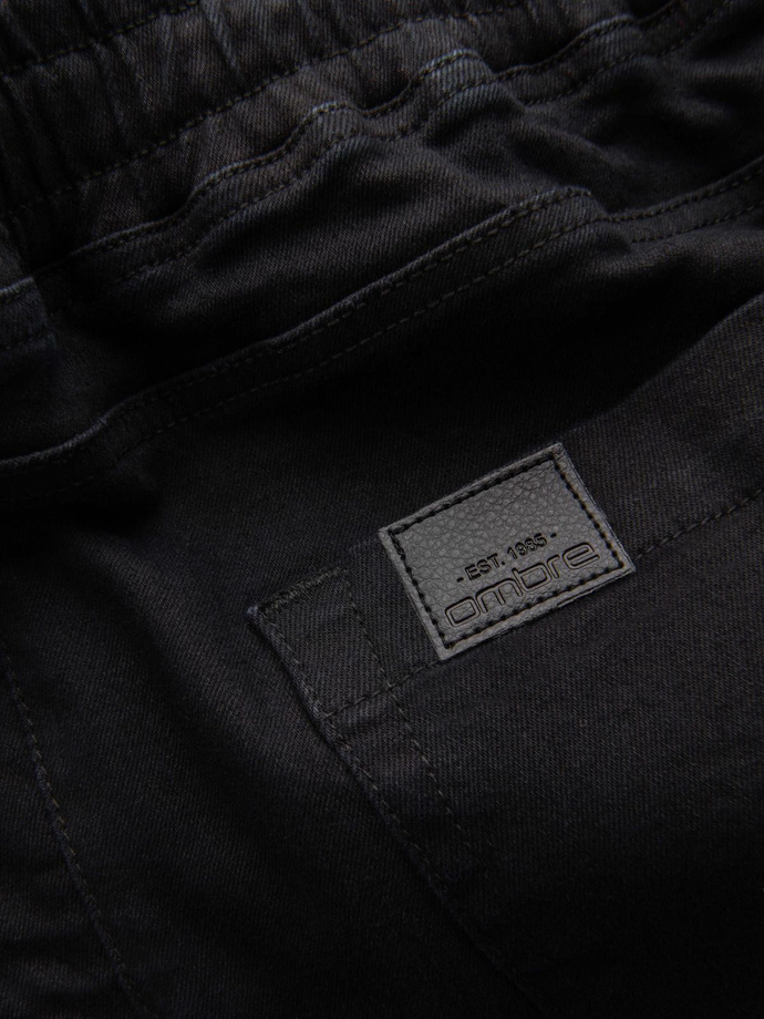 Men's denim joggers with piping - black V2 OM-PADJ-0156