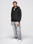 Men's jacket with hood and high collar - black V1 OM-JANP-0222