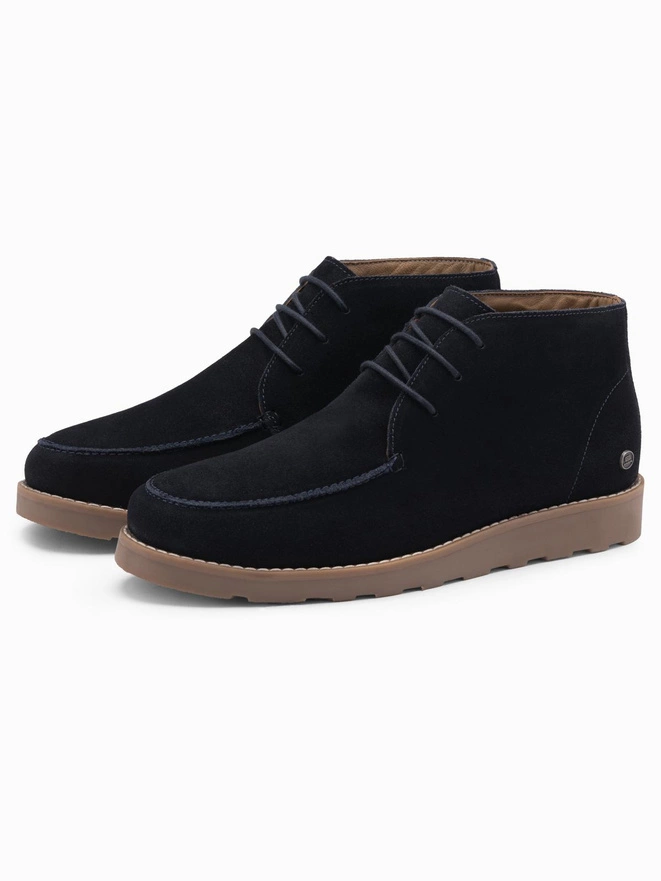 Men's suede ankle boots with thick sole - navy blue V4 OM-FOCS-0164