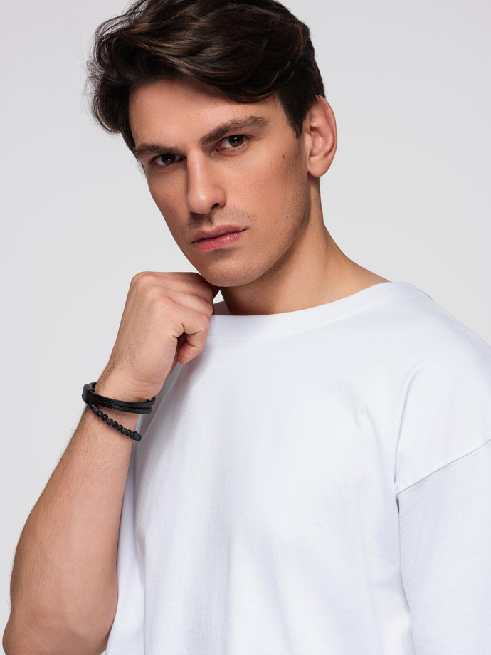 Men's cotton T-shirt with sequin wing motif on back - white V2 OM-TSCT-0289