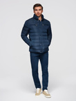 Men's quilted jacket with stand-up collar and chest zips - navy blue V2 OM-JALP-0260