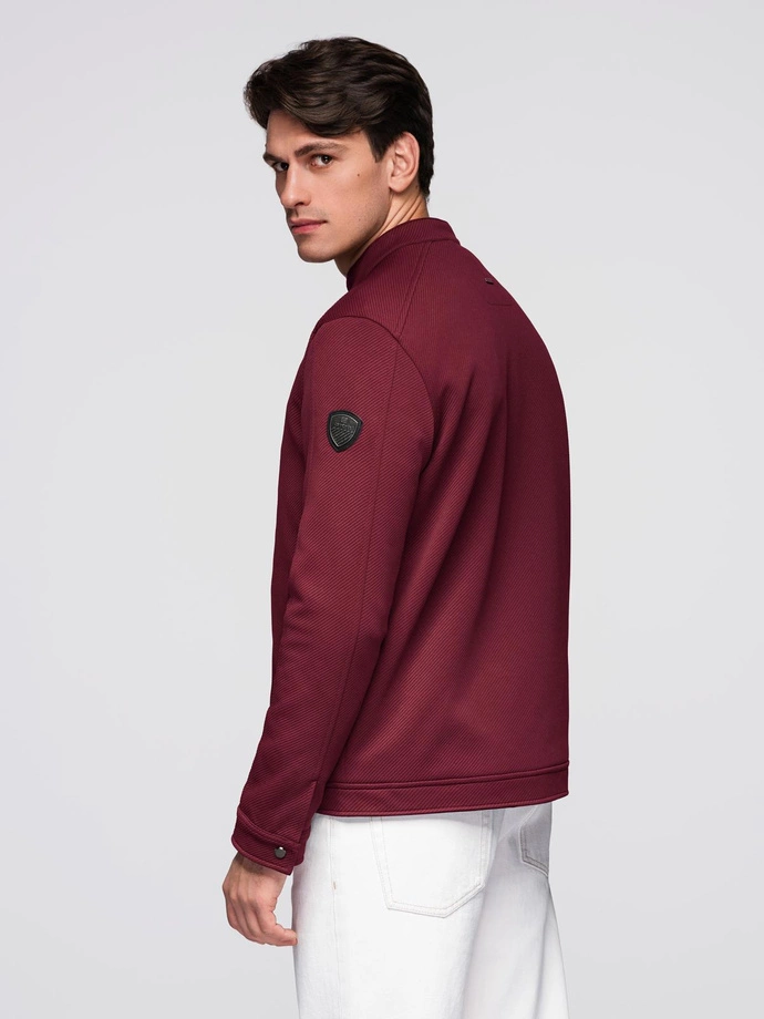 Men's structured fabric biker jacket - maroon V2 C642