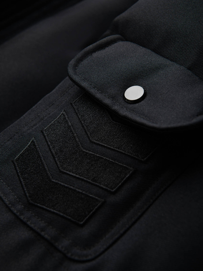 Pánská dlouhá teplá bunda parka s kapucí - černá V2 OM-JALJ-0182