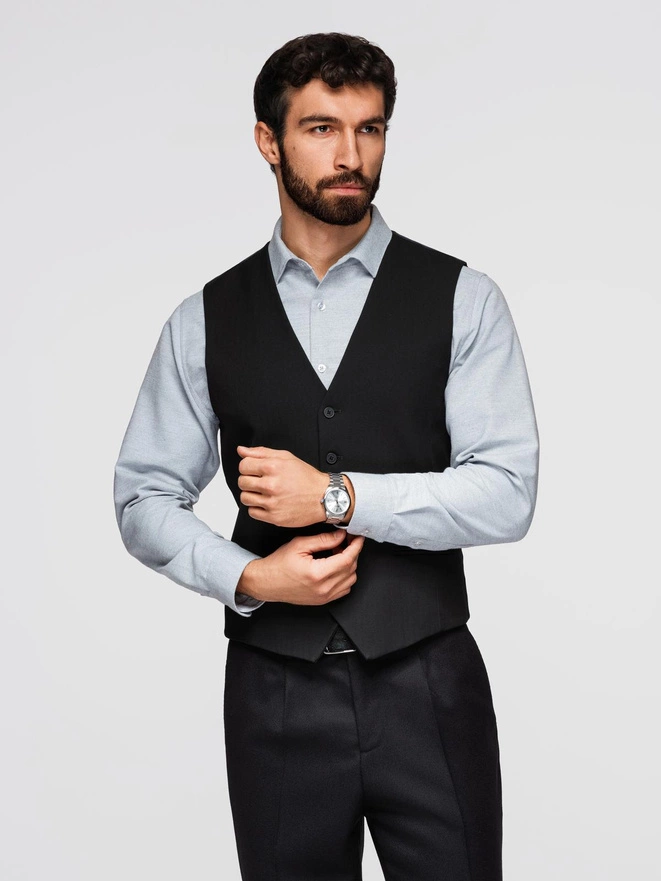 Elegant men's SLIM FIT herringbone vest - black V3 OM-BLZV-0143