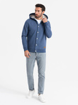Men's button-down hooded sweatshirt - navy blue melange V1 OM-SSZP-0186