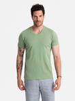 BASIC men's cotton classic tee with v-neck - green V11 OM-TSBS-0145