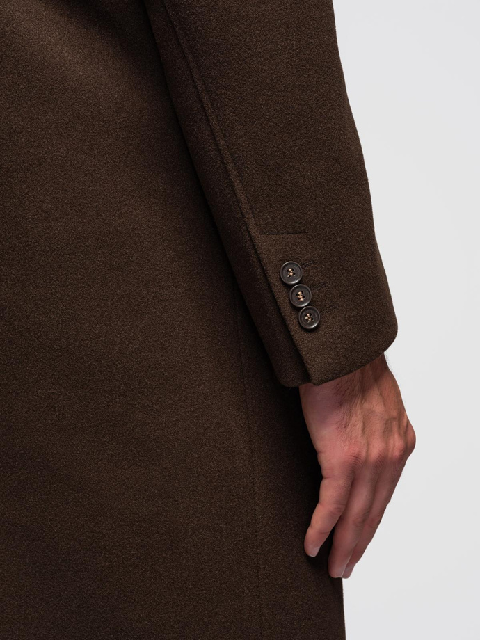 Men's long single-breasted coat with collar and undercoat - black V1 OM-COWC-0106