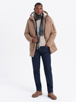 Men's long parka sherpa jacket - beige V1 OM-JALJ-0181