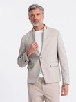 Men's melange rayon jacket with stand-up collar - beige melange V3 OM-BLZB-0131