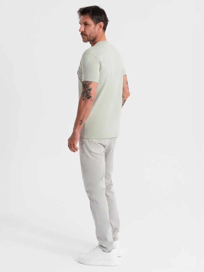 Casual men's t-shirt with pocket patch - light grey V2 OM-TSCT-0109