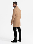 Structured fitted coat for men with high collar - light brown V4 OM-COWC-0117