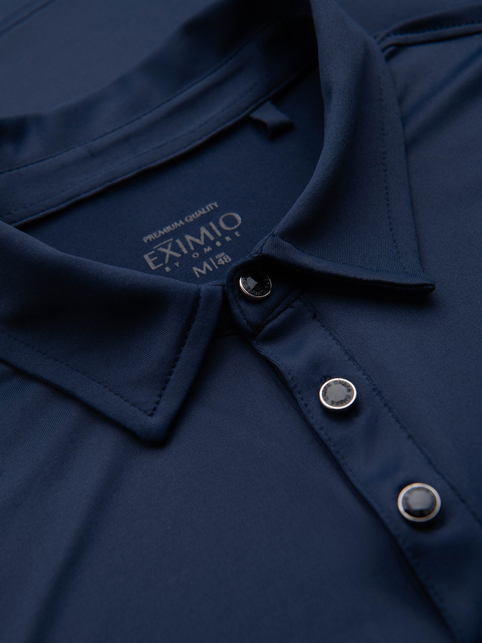 Polo long sleeve shirt with elegant branded buttons - navy blue V3 OM-POLS-0139