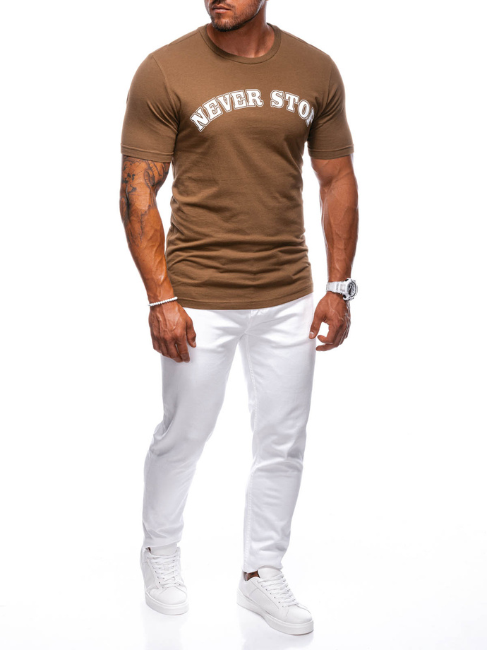 T-SHIRT MĘSKI Z NADRUKIEM S1392 - BIAŁY