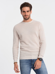 Men's textured sweater with half round neckline - beige V6 OM-SWSW-0104