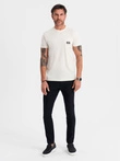 Men's casual t-shirt with pocket patch - cream V8 OM-TSCT-0109